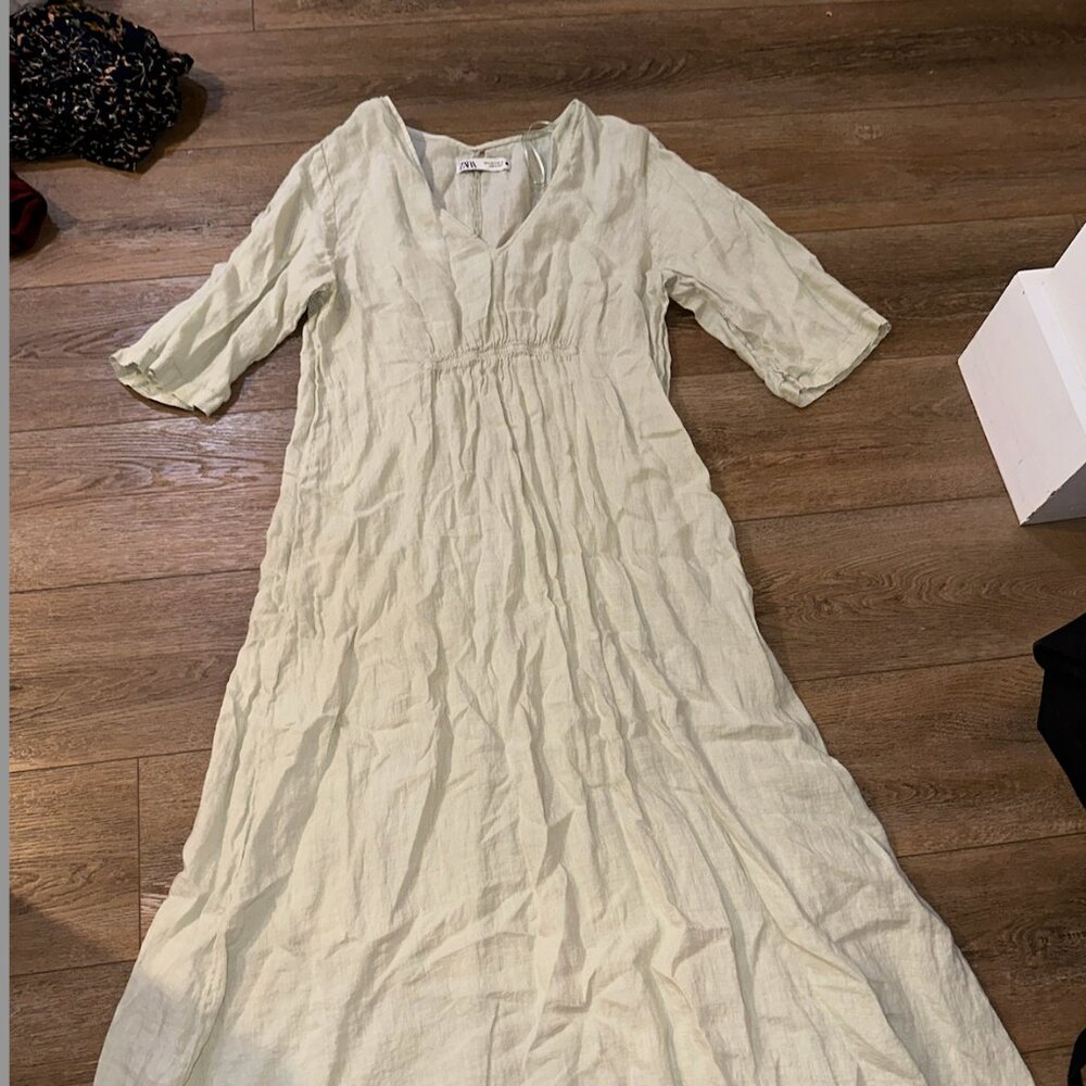 Zara Linen Midi Dress Mint - Small